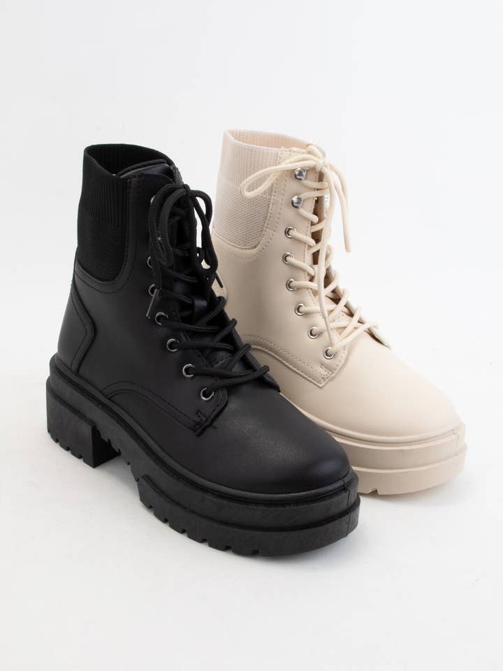 RIVERSIDE ELASTIC BAND LACE-UP COMBAT BOOTS for wholesale by CCOCCI