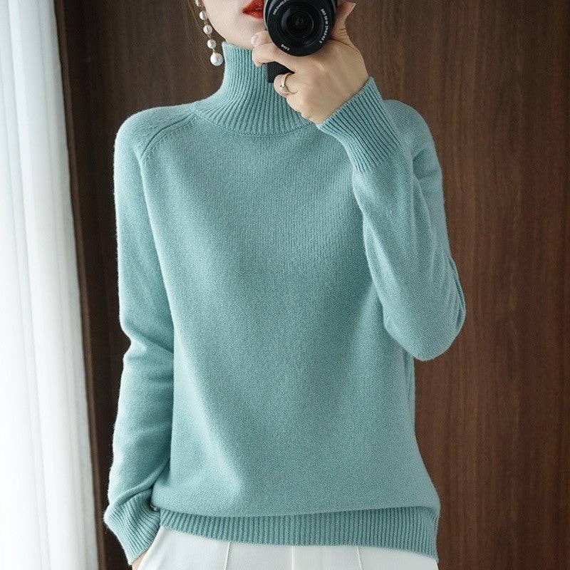 FurDecoration - Wholesale Knit Sweater - Women's - Solid Color Minimalist High Neck Loose Fit Chunky Knit Sweater6