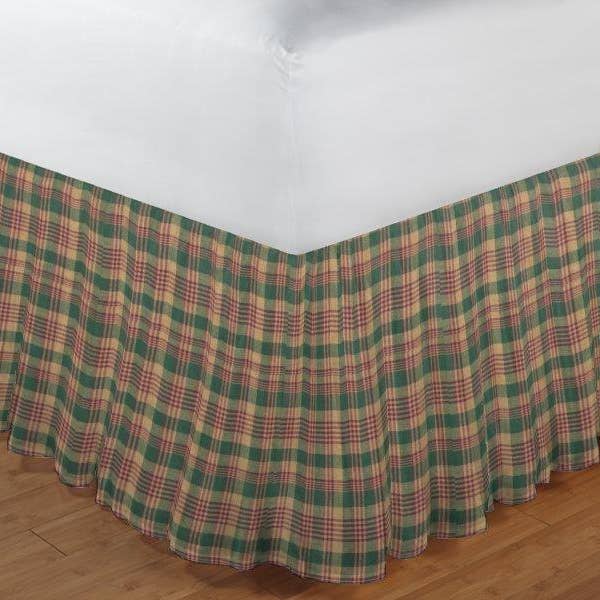 Green and Warm Brown Plaid Bed Skirt Queen 60"Wx80"L-Drop-18 for wholesale by Patch Magic