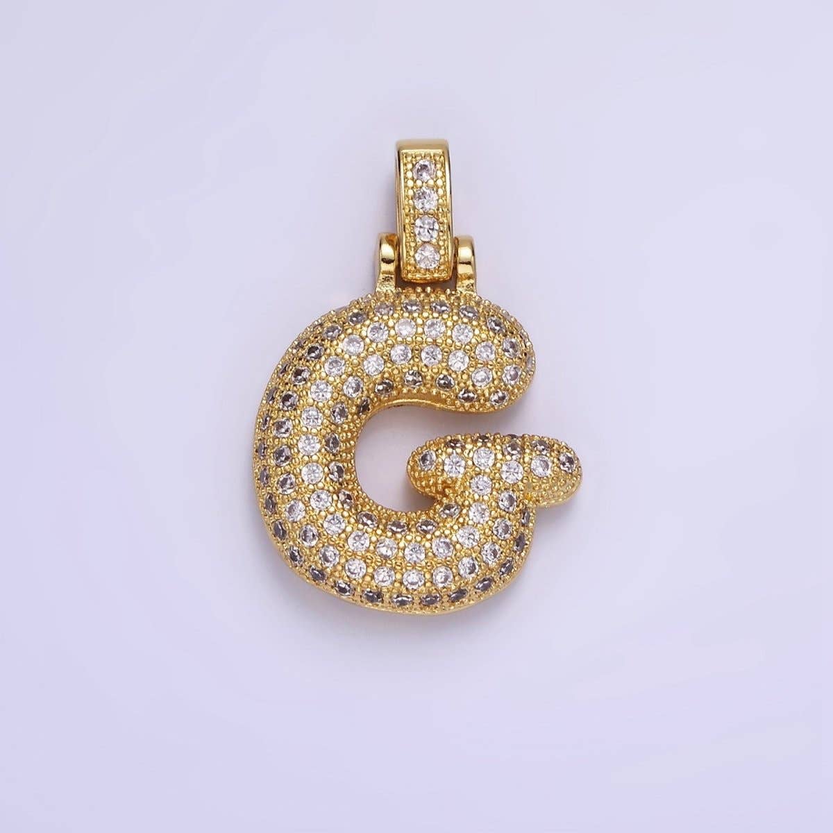 Aim Eternal - Wholesale Individual Charm/Pendant - 14K Gold Filled 20mm Micro Paved Balloon Bubble Initial Letter Pendant | A1197-A12096