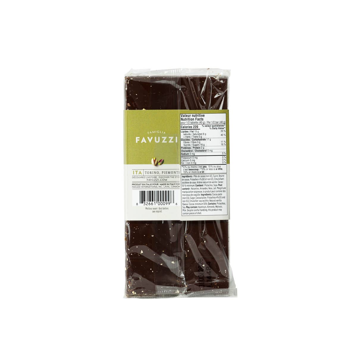 Favuzzi (Canada) - Vente Chocolat - Tablette de chocolat 55% cacao aux pistaches1
