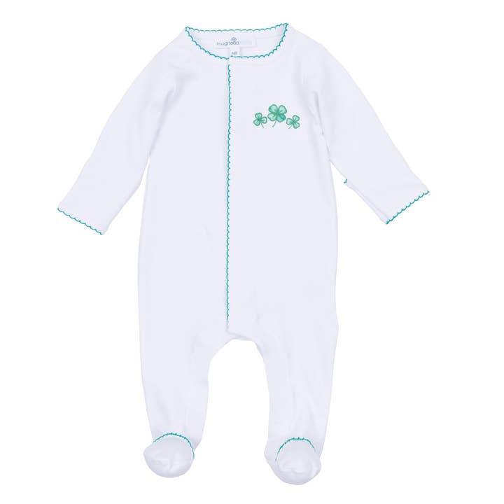 Lucky Little Ones Embroidered Footie - Green for wholesale by Magnolia Baby