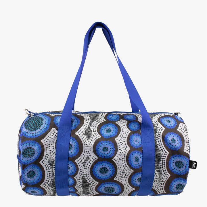 KIRSTEN NANGALA EGAN Water Dreaming Blue Recycled Weekender for wholesale by LOQI LLC