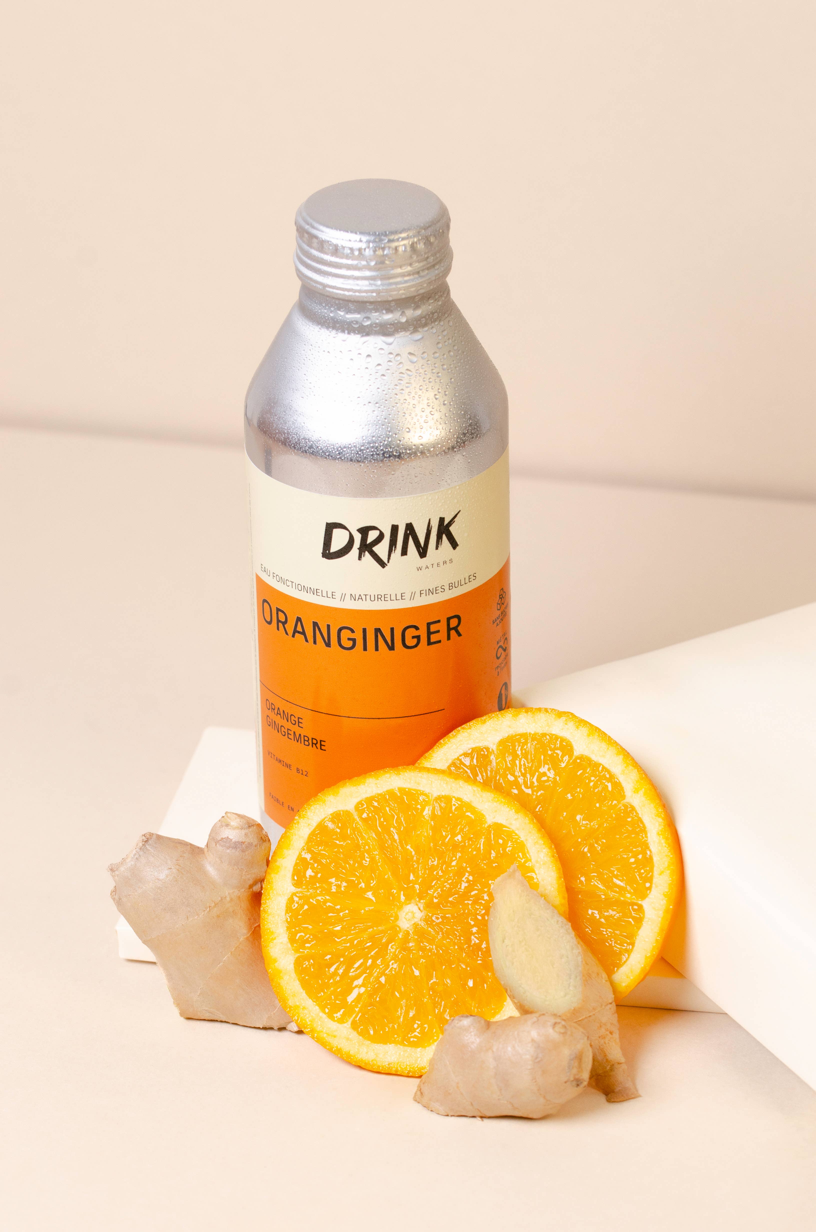 Drink Waters – wholesale Kolsyrat vatten – ORANGINGER funktionsvatten med kolhydrater från Alperna i aluminiumflaska2