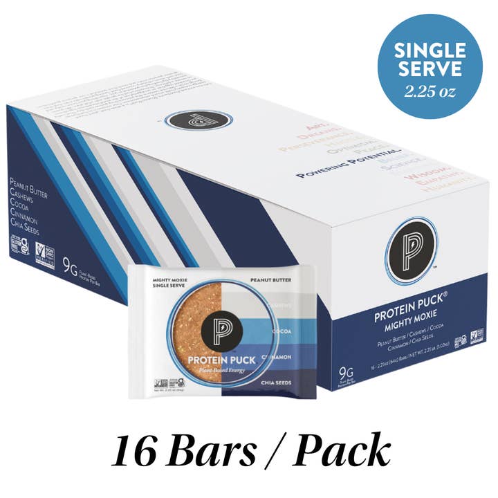 Protein Puck - Wholesale Snack Bar - Mighty Moxie (Cocoa, Cashew, Cinnamon) (16 - 2.25oz Bars)1