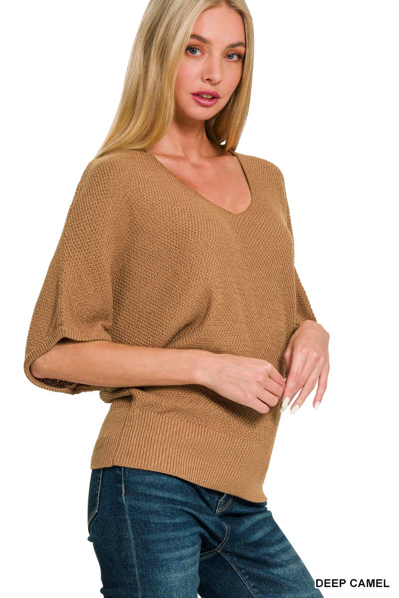 42POPS - Wholesale Knit Sweater - Women's - ',,..._ V Neck Short Sleeve Dolman Sweater3