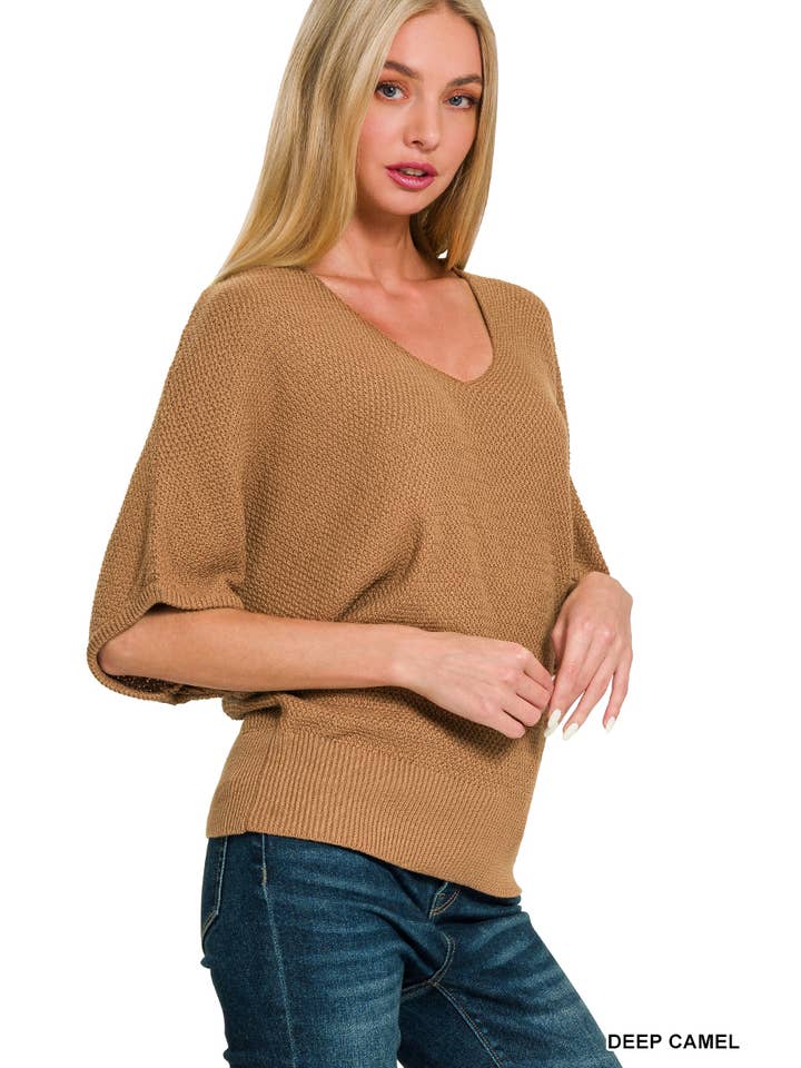 42POPS - Wholesale Knit Sweater - Women's - ',,..._ V Neck Short Sleeve Dolman Sweater3