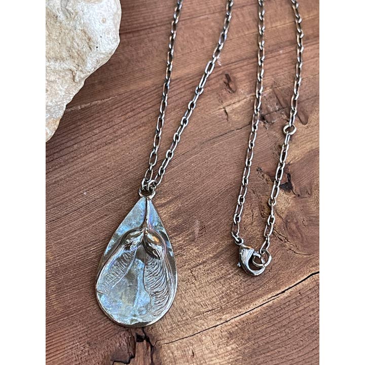 Dbl Maple Seed Teardrop Necklace (Silver, Bronze, or Copper) for wholesale by Ozark Impressions Jewelry