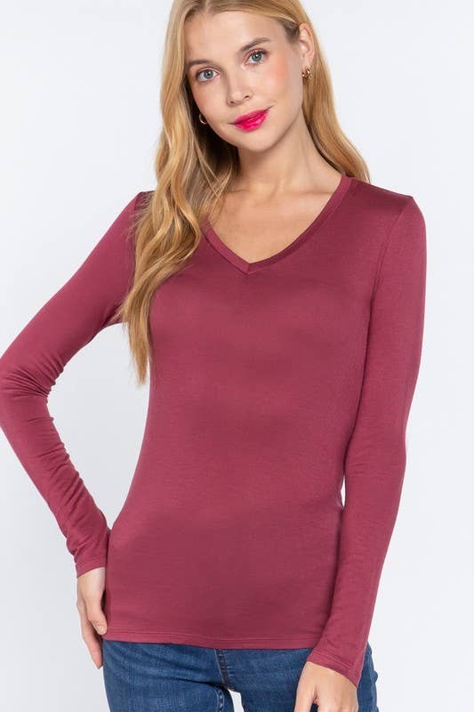 Vanilla Monkey - Wholesale Knit Top - Women's - Basic Solid Long Sleeve V-neck Top13