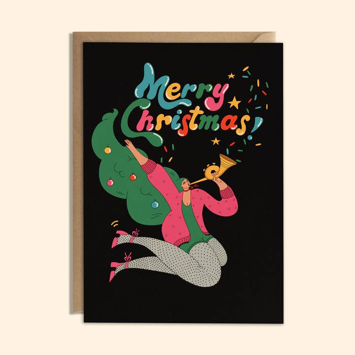 Jazz Trumpet Merry Christmas Card for wholesale by NKassia