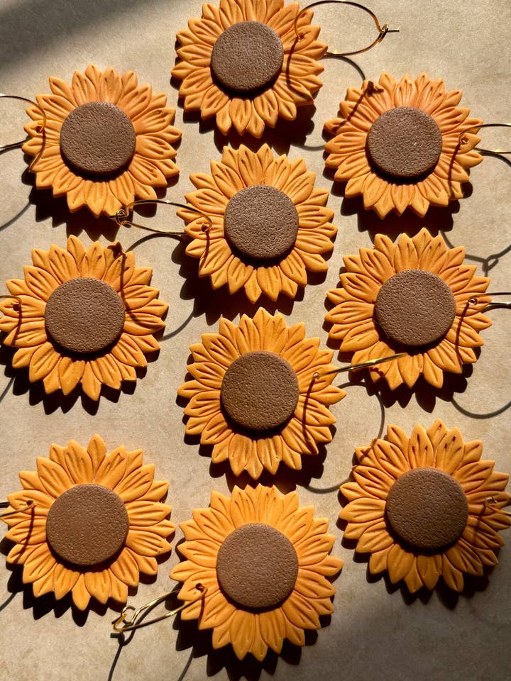 Sunflower Hoops for wholesale by Divine Earth Clay