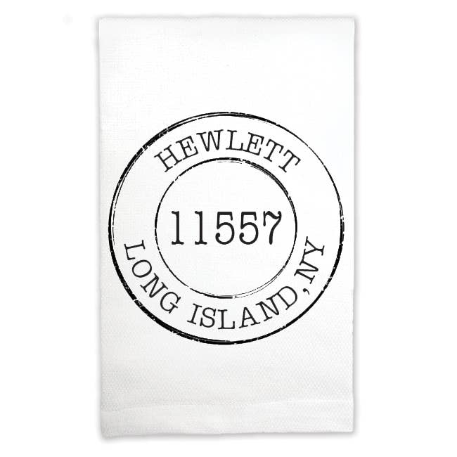 Mariasch Studios - Wholesale Tea Towel - Zip Code, Town and State Name Drop in Black and White