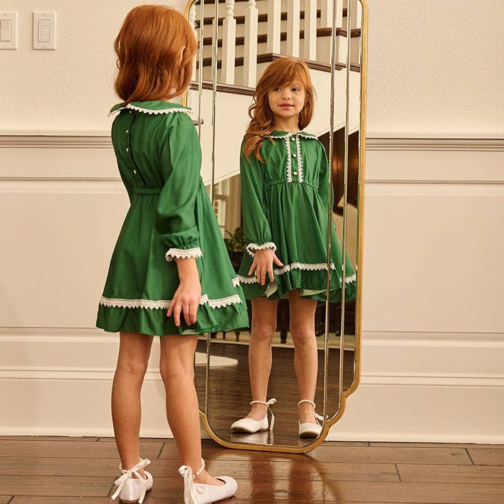 Sugar Bee Clothing – wholesale Dress – Kids – Madeline Lace Peter Pan Dress - Emerald3