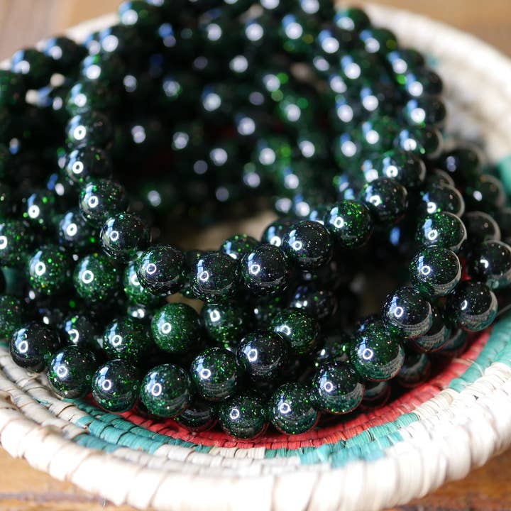 Superior Stones & Gifts INTL LLP - Wholesale Beaded Bracelet - Gemstone Stretch Bracelet Green Goldstone Composite Stone