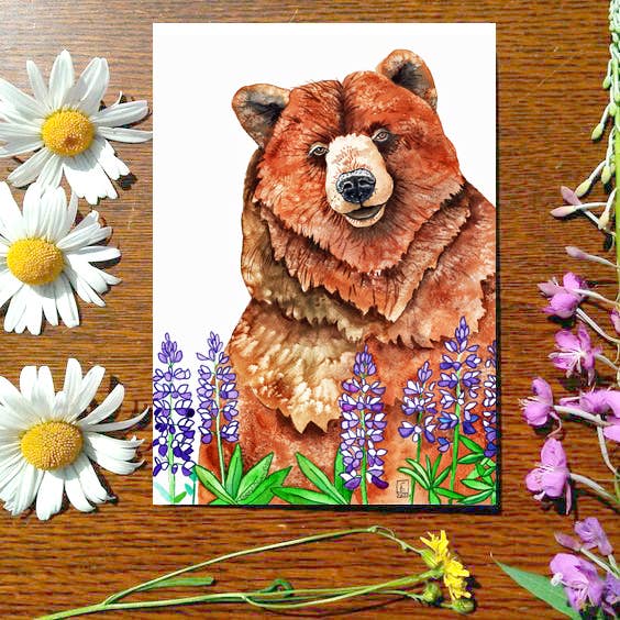1242. Carte Lupin Bear pour la vente par Dancing Raven Designs