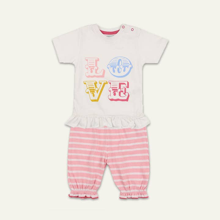 Conjunto de camiseta y pantalón corto con eslogan de amor multicolor para venta al por mayor de Lilly and Sid