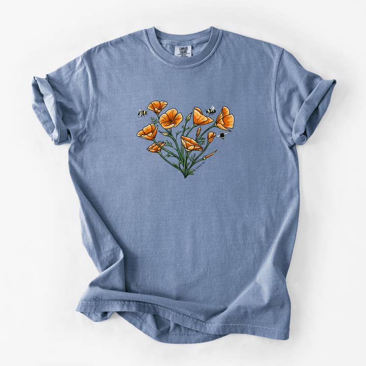 Color California Poppy Heart - Unisex Comfort Colors Garment-Dyed Heavyweight T-shirt for wholesale by Because Tees