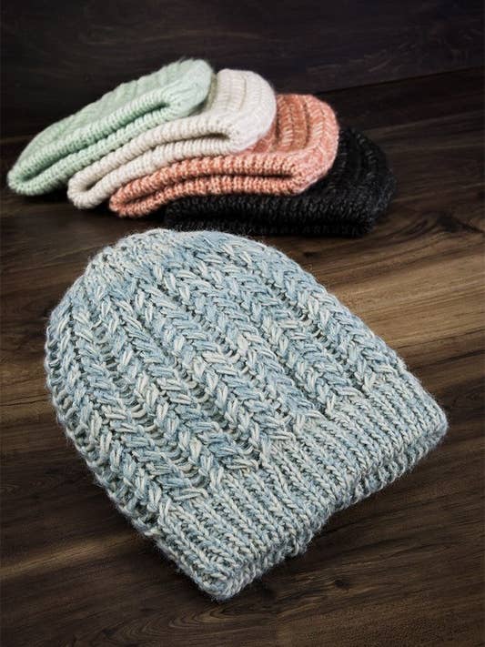 Blue/Grey Pique Rib Knit Beanie for wholesale by The House Of Gentry