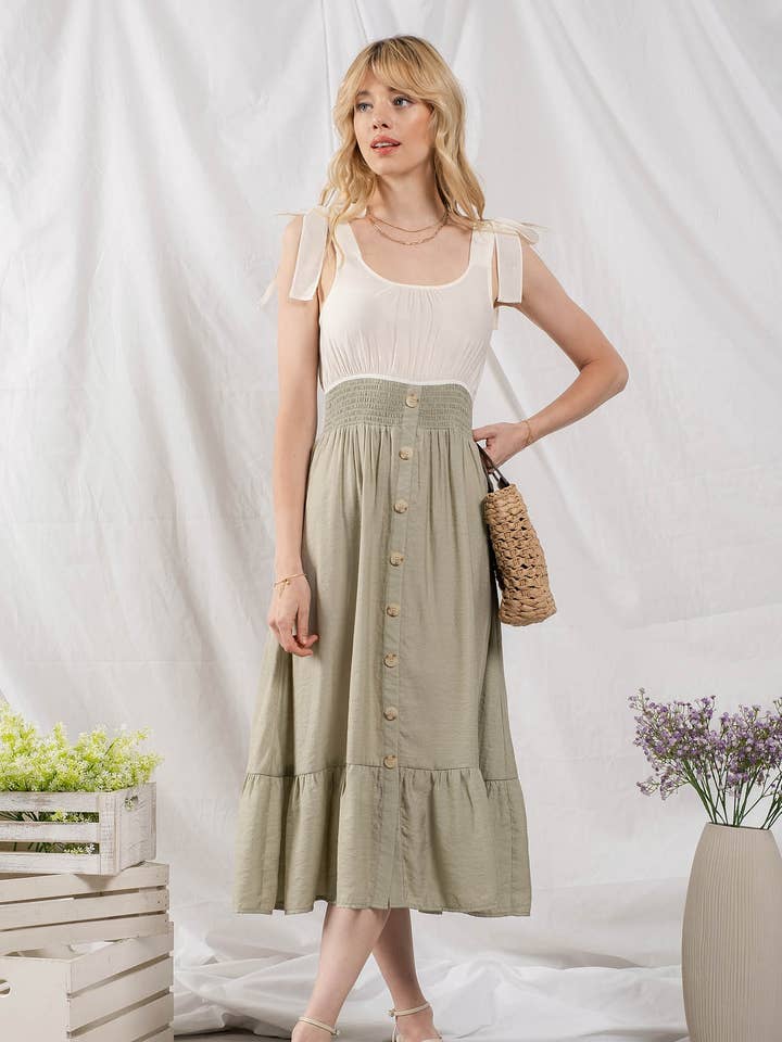 MIXED MEDIA BUTTON DOWN MAXI DRESS for wholesale by Blu Pepper