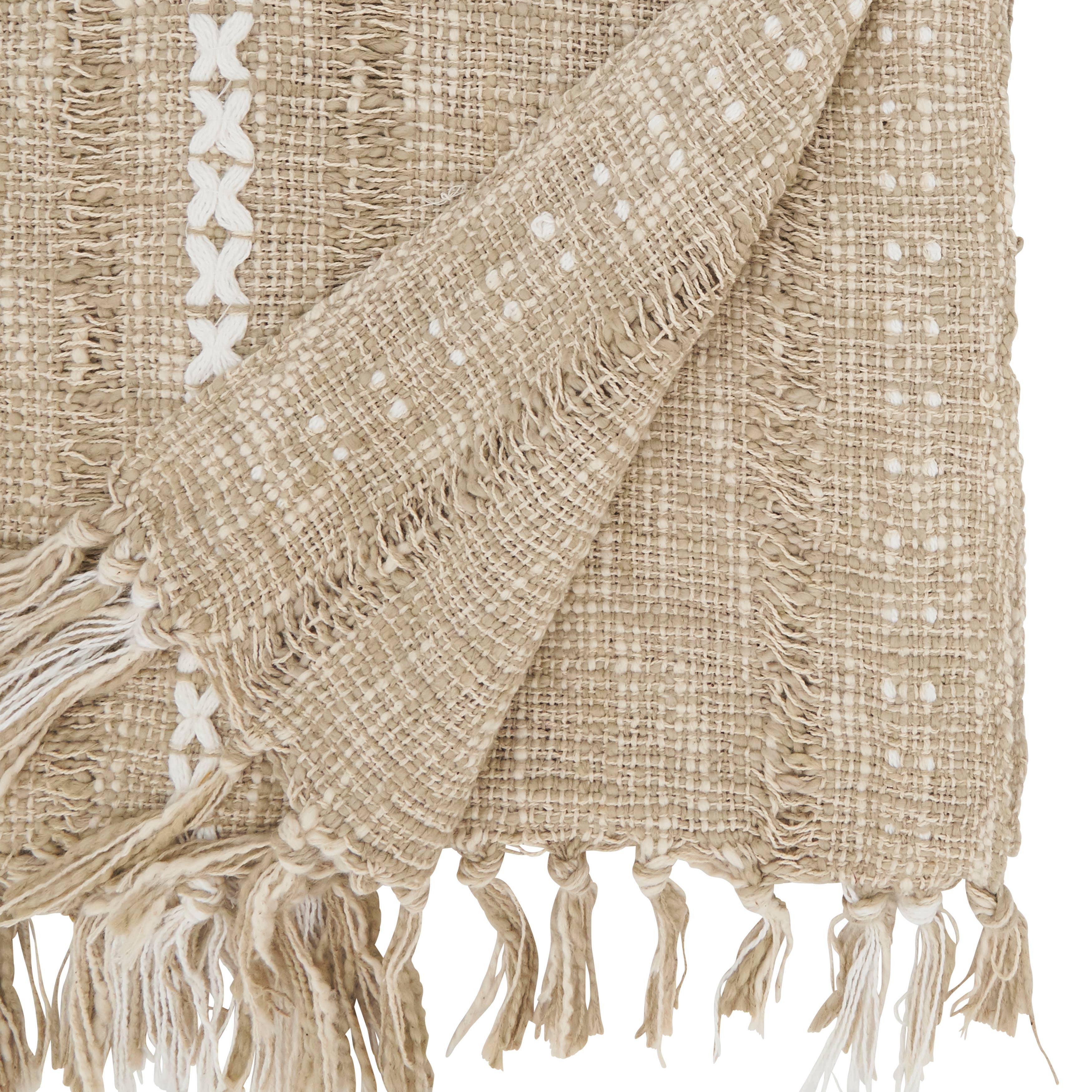Taupe Woven Delight Striped Table Runner with Decorative Fringe for wholesale on Faire1