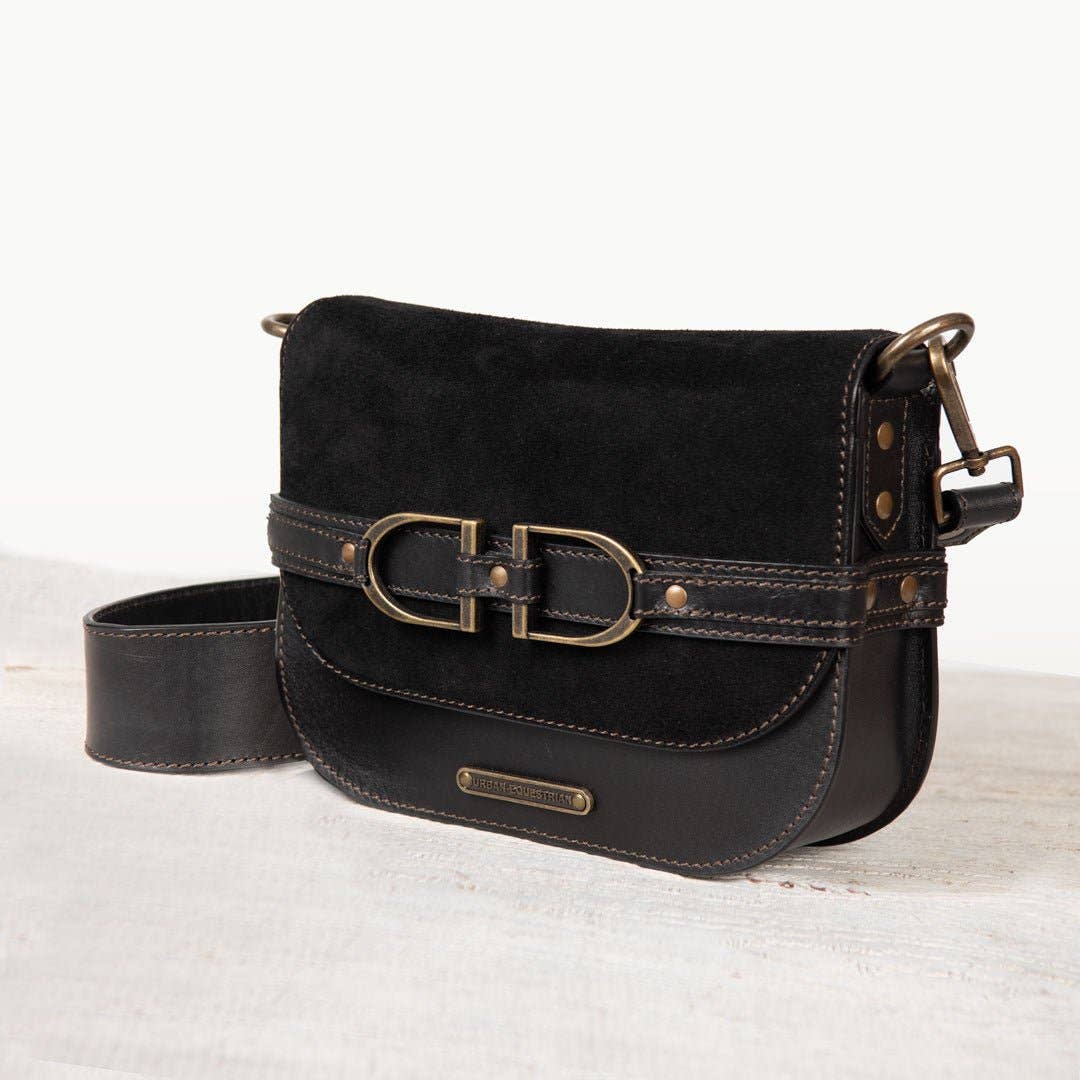 URBAN-EQUESTRIAN - Wholesale Crossbody Bag - Women's - Delaney - Equestrian Stirrup Crossbody Luxury Leather Handbag in Black on Black4