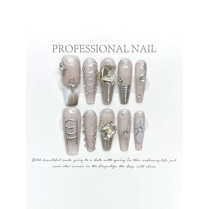 GRÅ Löstagbara Rhine Stones Press-On Spikar för wholesale på Faire3