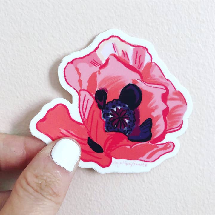 Pink Poppy, Floral Sticker, by Gray Day Studio for wholesale by Gray Day Studio
