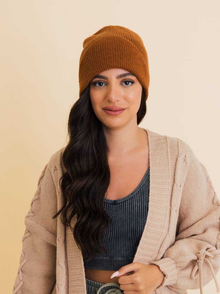 Winter Front Fold Detail Ribbed Knit Beanie for wholesale by Leto Accessories