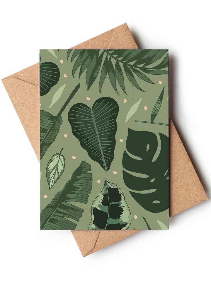 Pale Green Jungle Leaf Notecard | Mini Blank Card for wholesale by Wildwood Paper