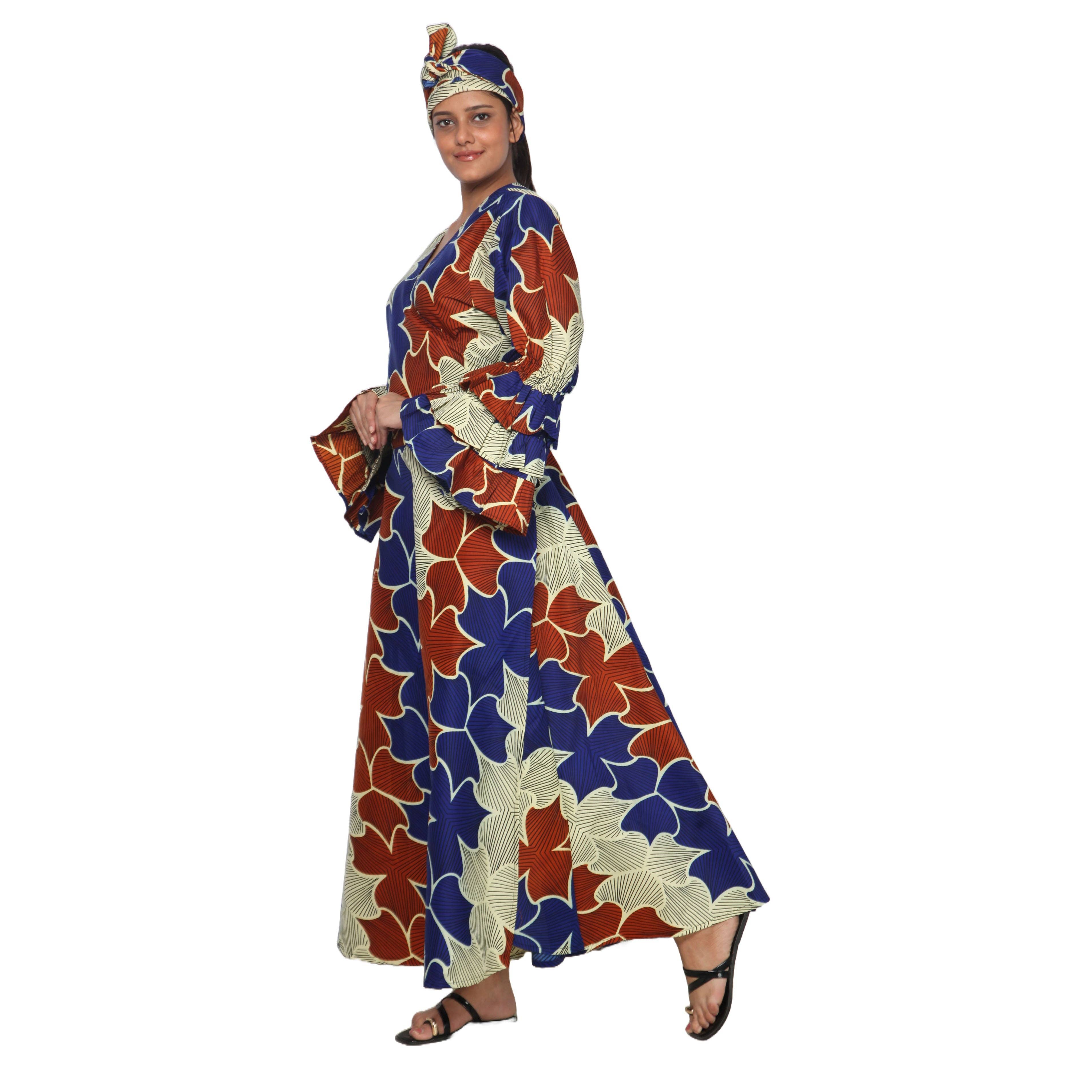 African Stars - Vente Robe – femme - Robe portefeuille en rayonne pour femme avec manches à volants -- FI-R80FS10