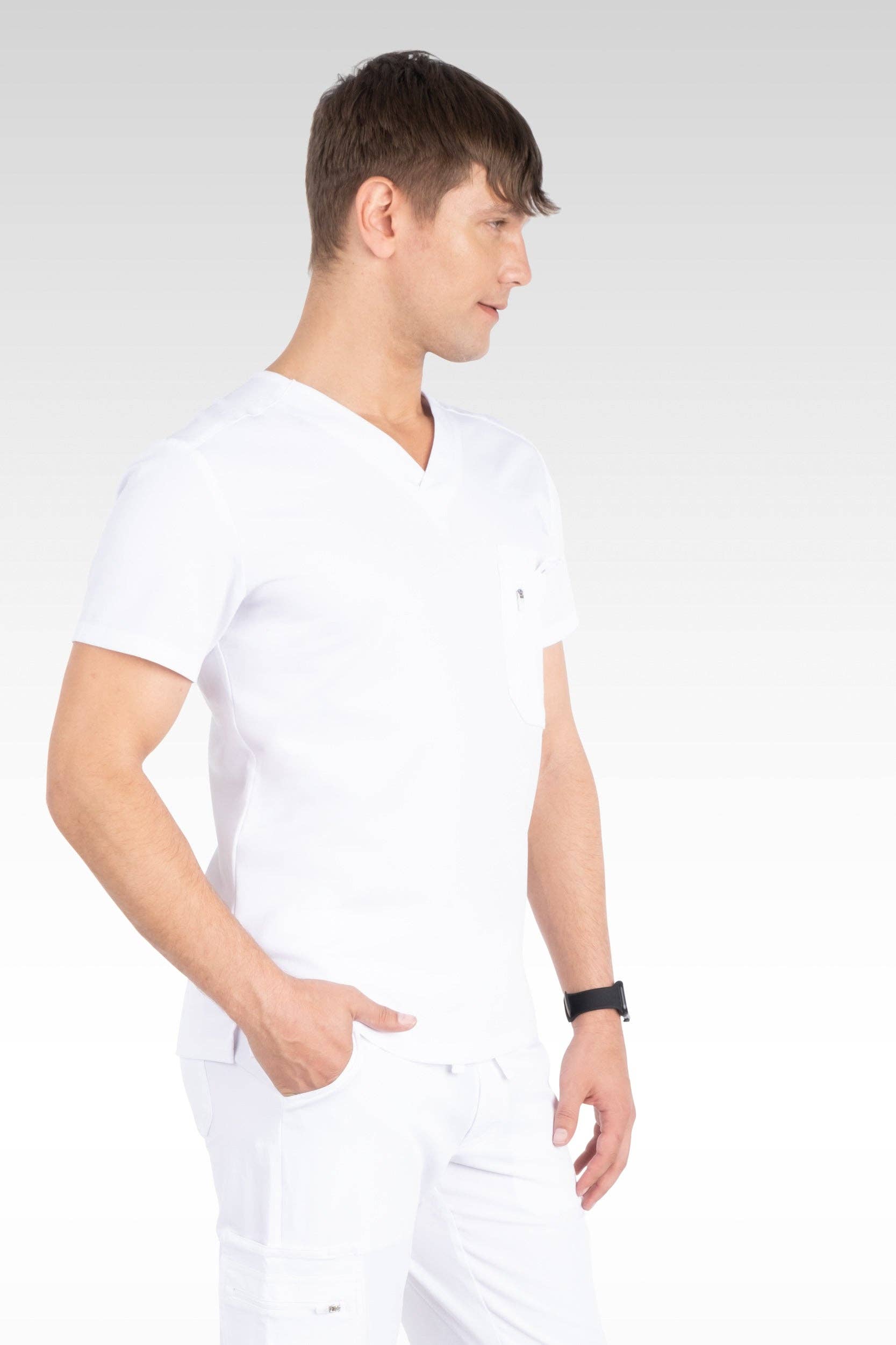 Aura Naturale - Venta al por mayor Uniforme de sanidad - Hombre - Caspian Hombre Clásico Cuello en V con 4 Bolsillos Blusa de Uniforme Médico (95001)28