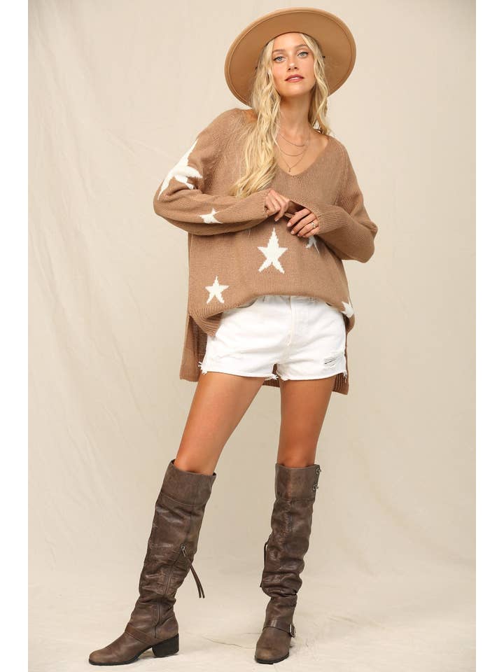 KyeMi - Wholesale Knit Sweater - Women's - Frances Intarsia Star V-Neck Sweater