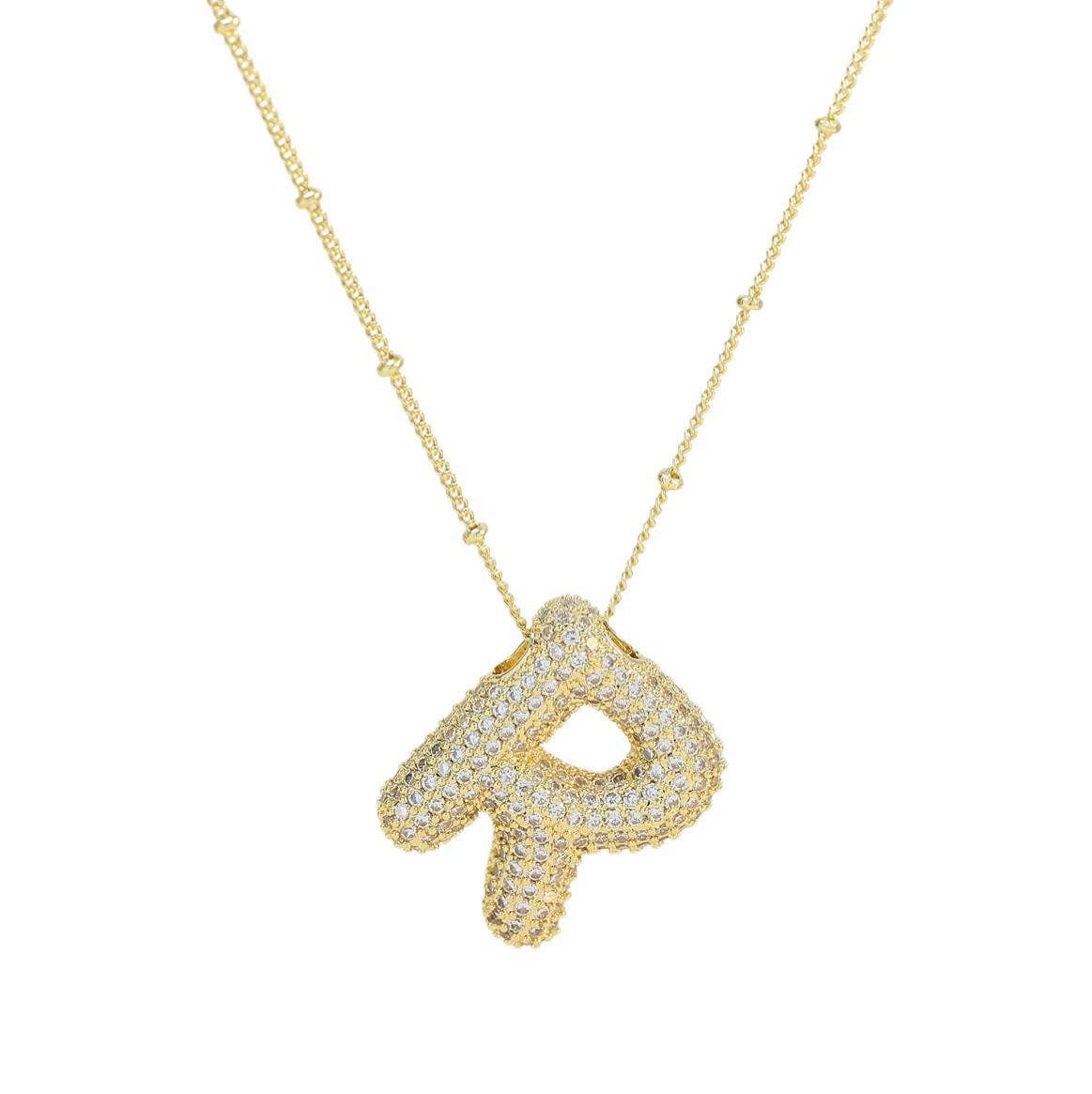 The Classy Cloth WS - Wholesale Pendant/Charm Necklace - Jeweled Cz Bubble Letter Initial Necklace - Gold RTS16