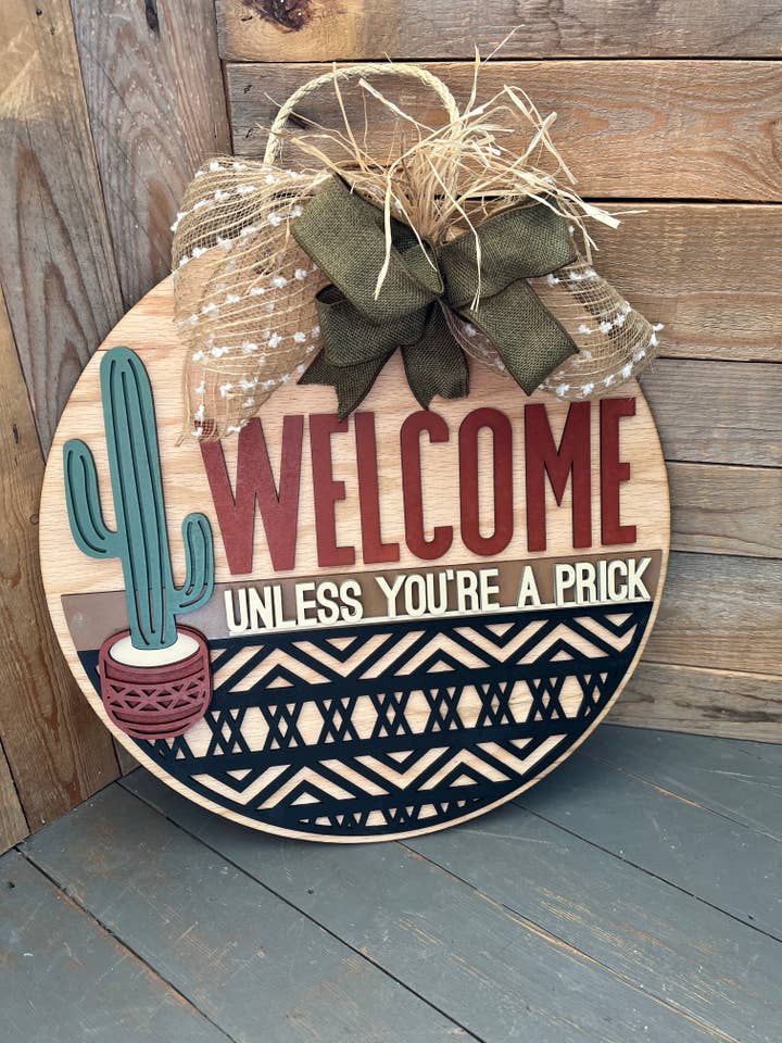 Sign, Boas-Vindas Cacto Porta-Cabide, Decoração da Casa, Alpendre por atacado de Rustic Home Co LLC