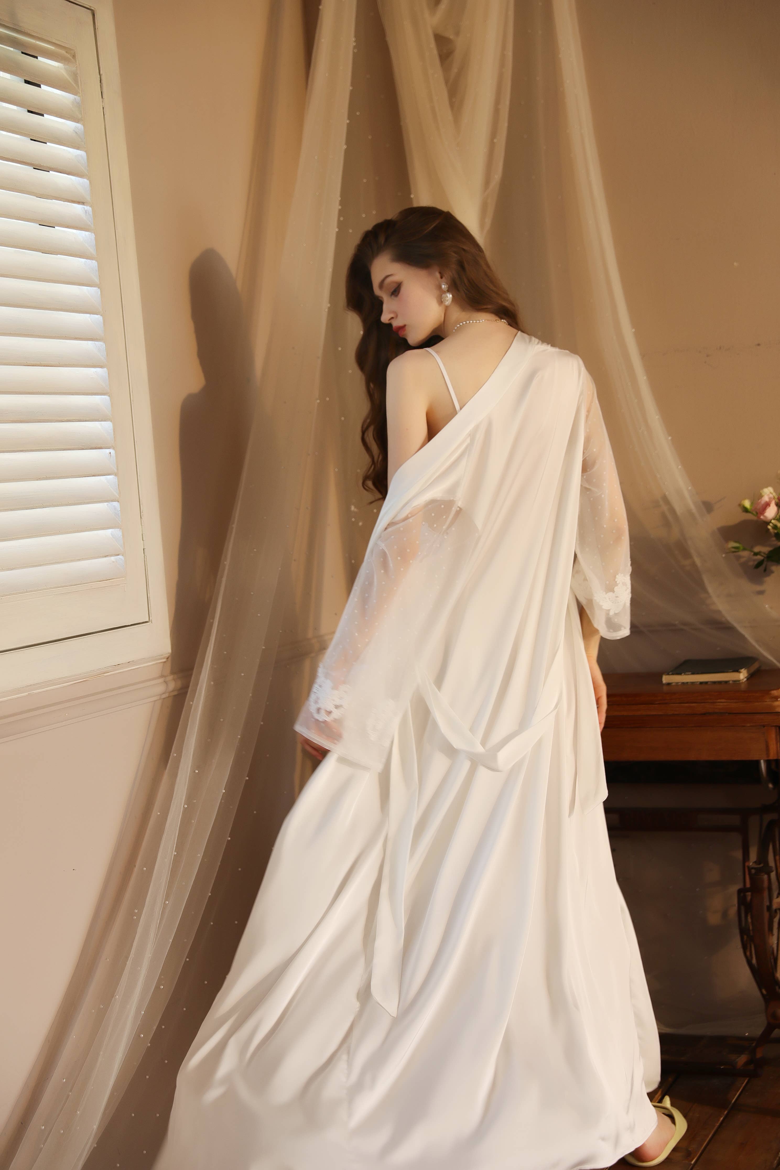 Sweetkama - Wholesale Robe - Women's - Lace Night Gown, Silk Robes,Bridal Party Robes,with babydoll7