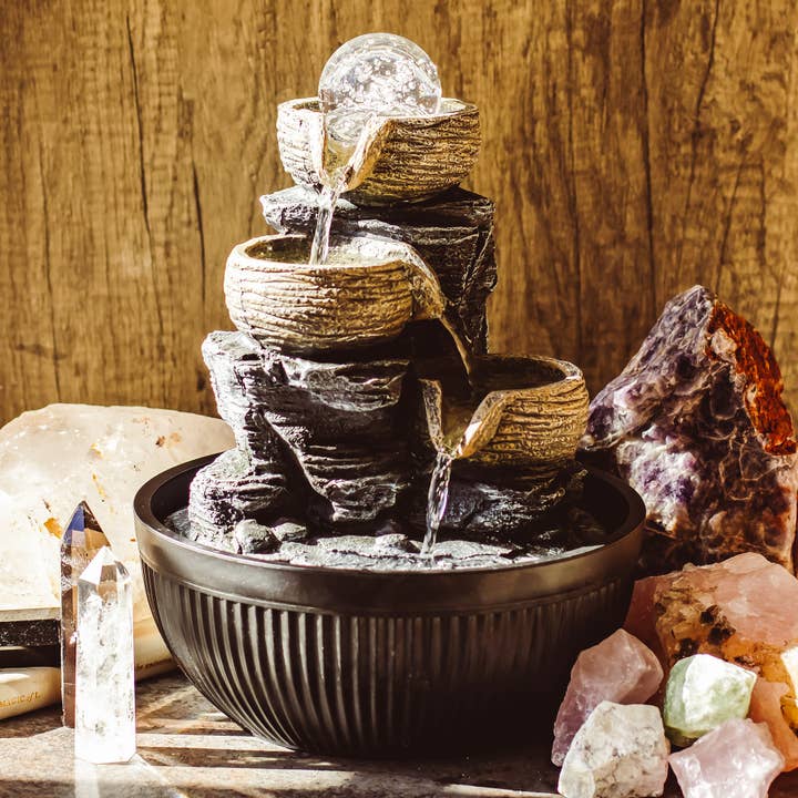 Cascading Cups Sensory Indoor Water Feature for wholesale by Mindful Living Co.