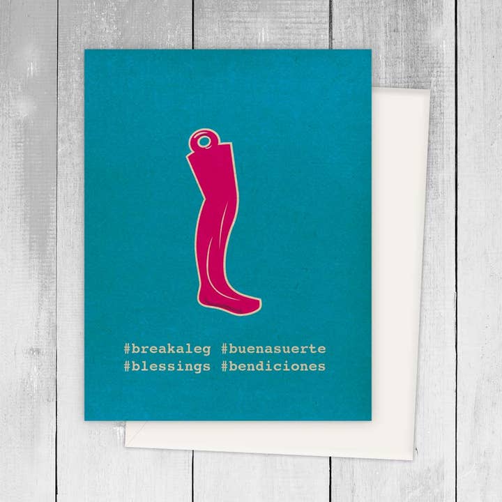 Biglietto di auguri spagnolo Milagro Break a Leg per la vendita all'ingrosso da parte di Viva Greetings