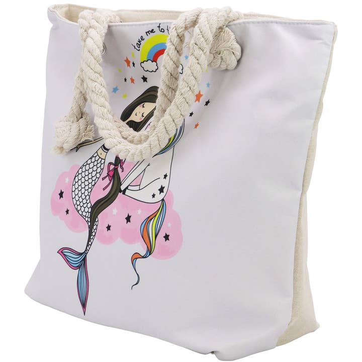 Cap Zone – wholesale Tote bag – Women's – Unicorn And Mermaid Zippered Canvas Tote Bag5