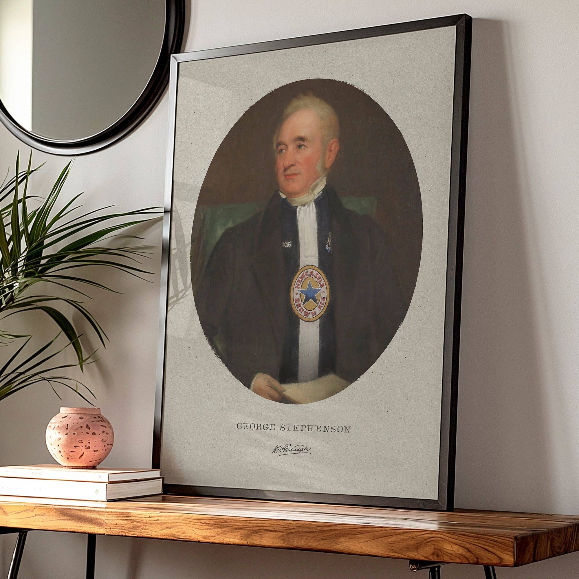 Ink & Drop – Engroshandel Kunsttryk – George Stephenson i en Newcastle-trøje print4