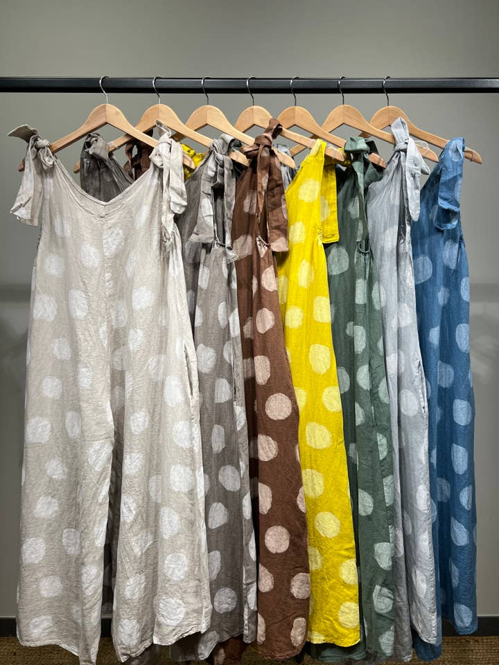 L'Emotion - Vente Combinaison – femme - Combinaison à Pois Bretelles Nœuds Ajustables 100% Lin21