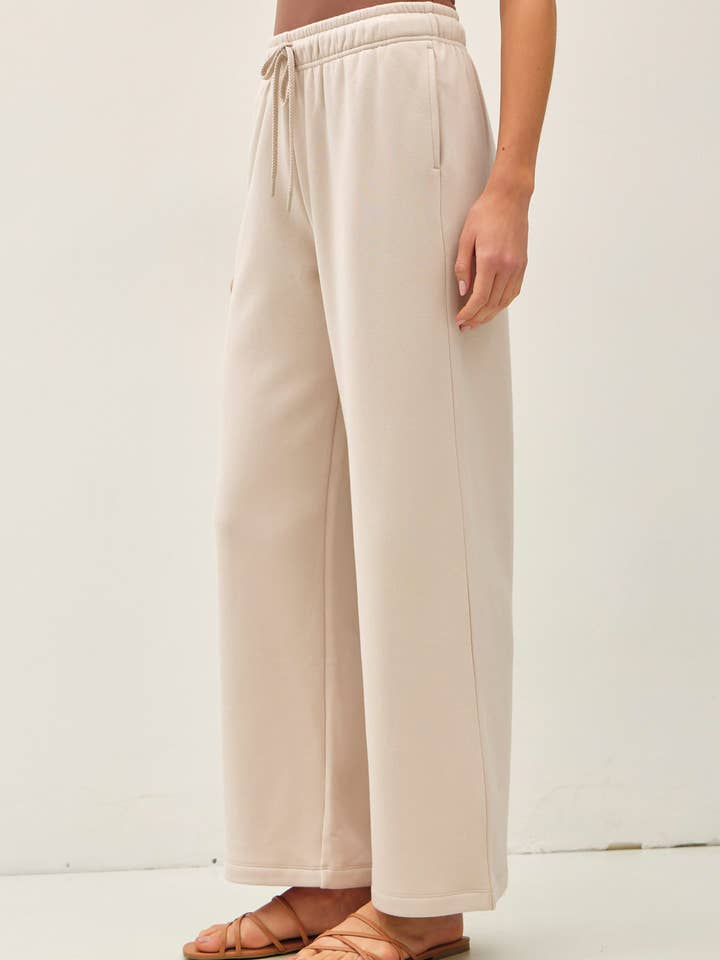 GARMENT-WASHED COTTON MODAL FLEECE SWEATPANTS-STONE for wholesale by Be Cool