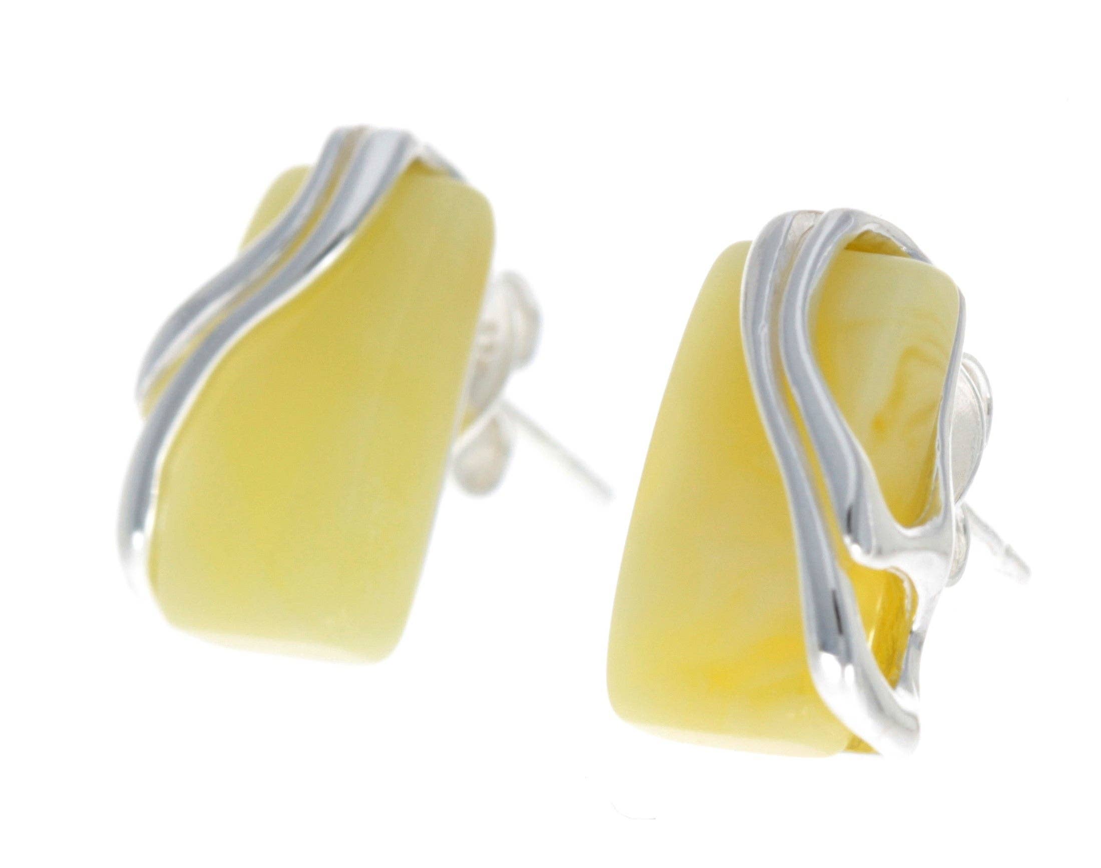 SilverAmber Jewellery - Wholesale Stud/Post Earrings - 925 Sterling Silver & Baltic Amber Modern Studs Earrings - GL0059