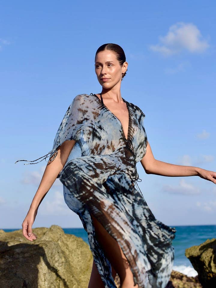 Celeste Kaftan in Ocean Blue for wholesale by Shroud