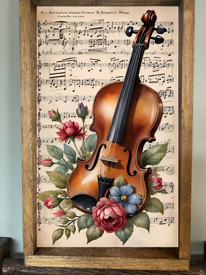 Violin and Flowers Farmhouse Sign for wholesale by Stir Crazy Signs