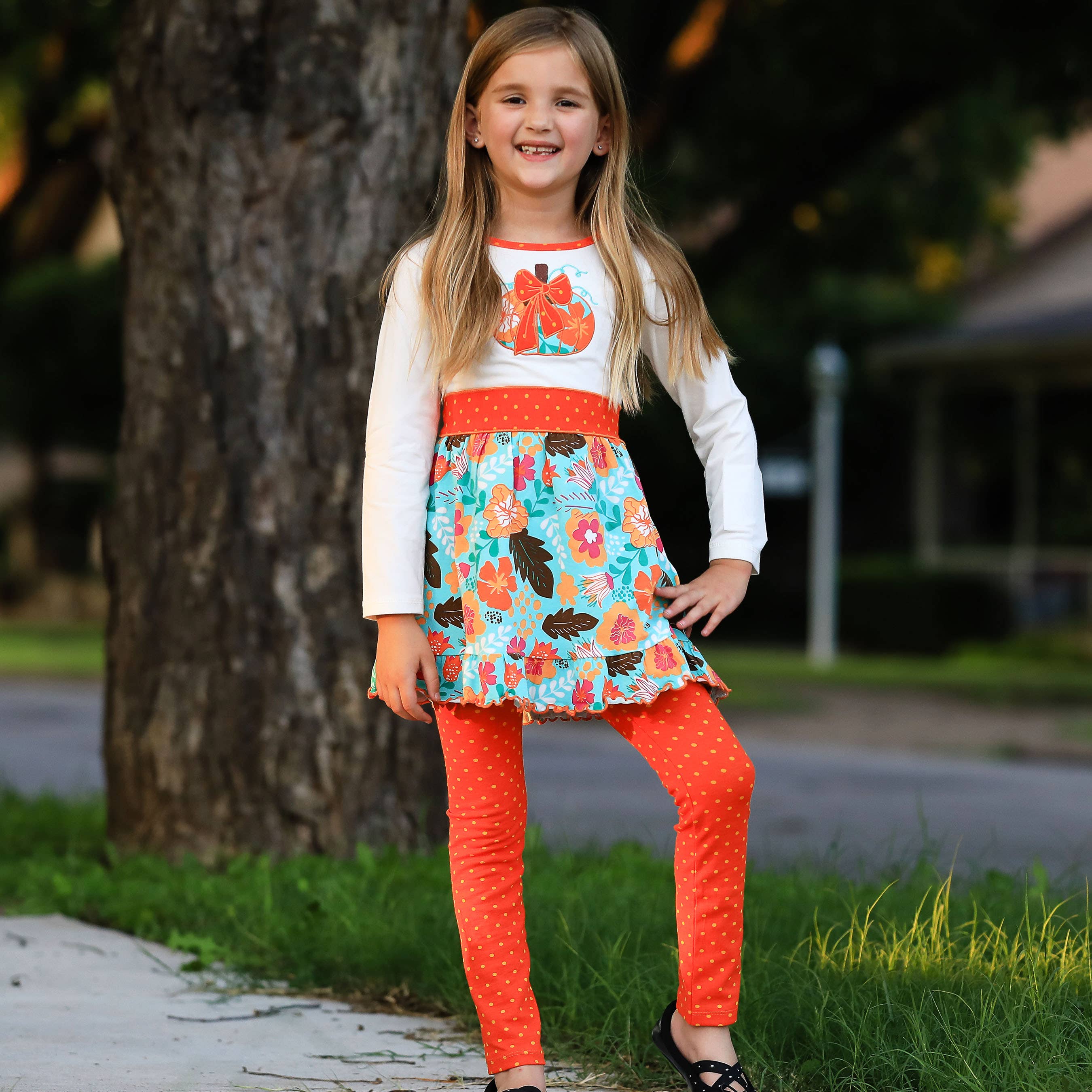 AnnLoren - Wholesale Top & Leggings Set - Kids - AnnLoren Big Girls Thanksgiving Dress Legging 9/10 Pumpkin5