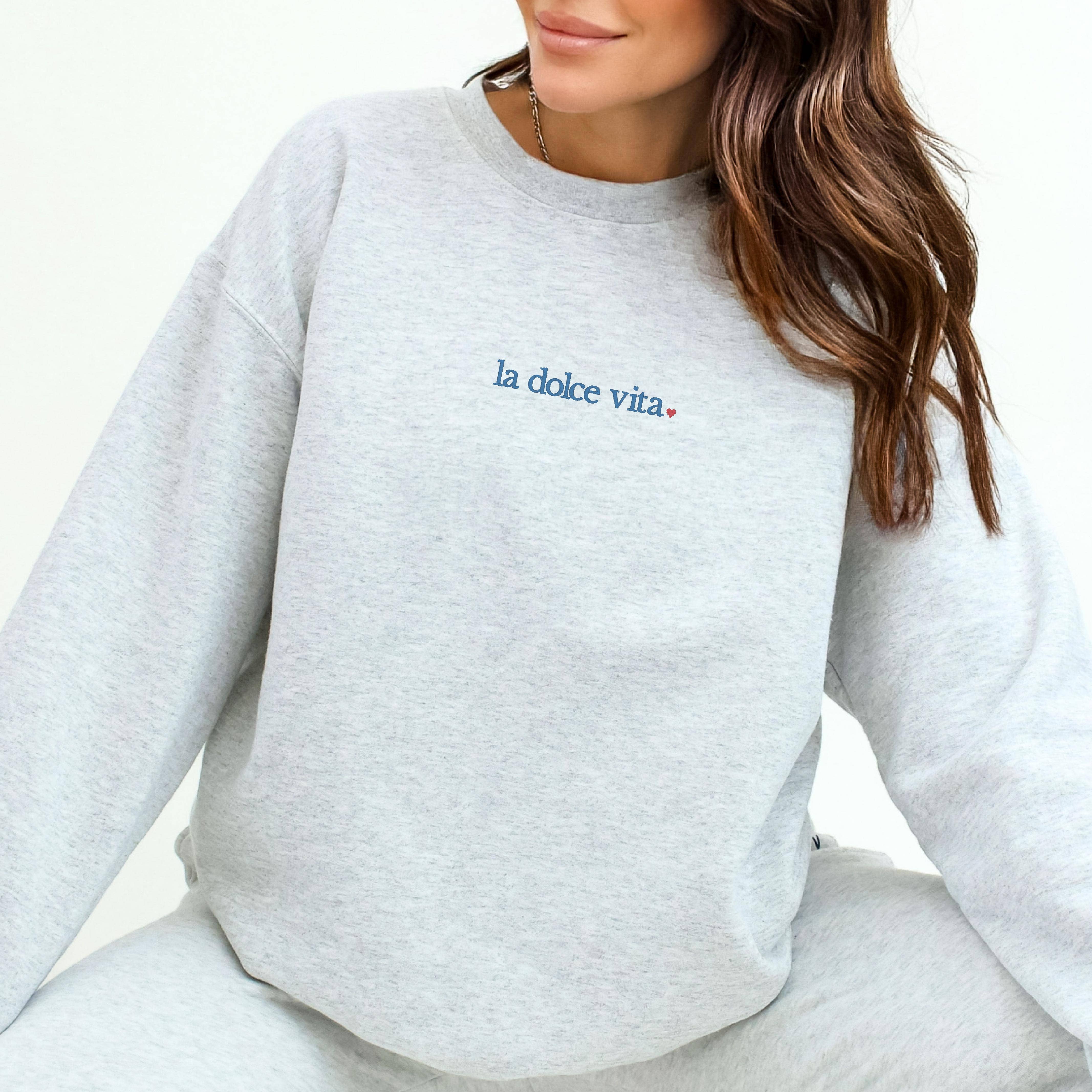P E T I T R U E - Wholesale Sweatshirt - Women's - Embroidered La Dolce Vita Sweatshirt Italian Summer Crewneck