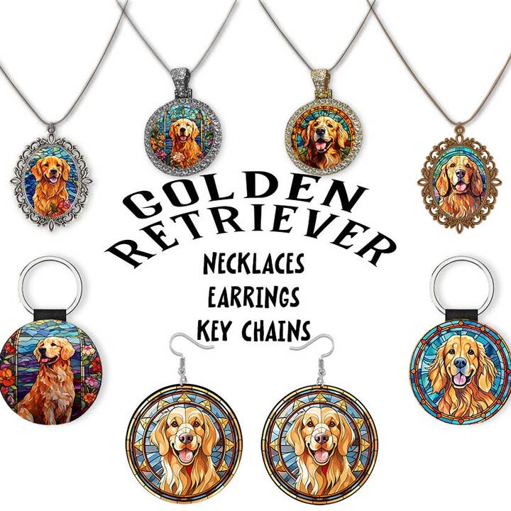 Mirage Pet Products - Wholesale Pet Collar Charm - Cat/Dog - Golden Retriever Jewelry - Stained Glass Style Necklaces, Earrings and more!