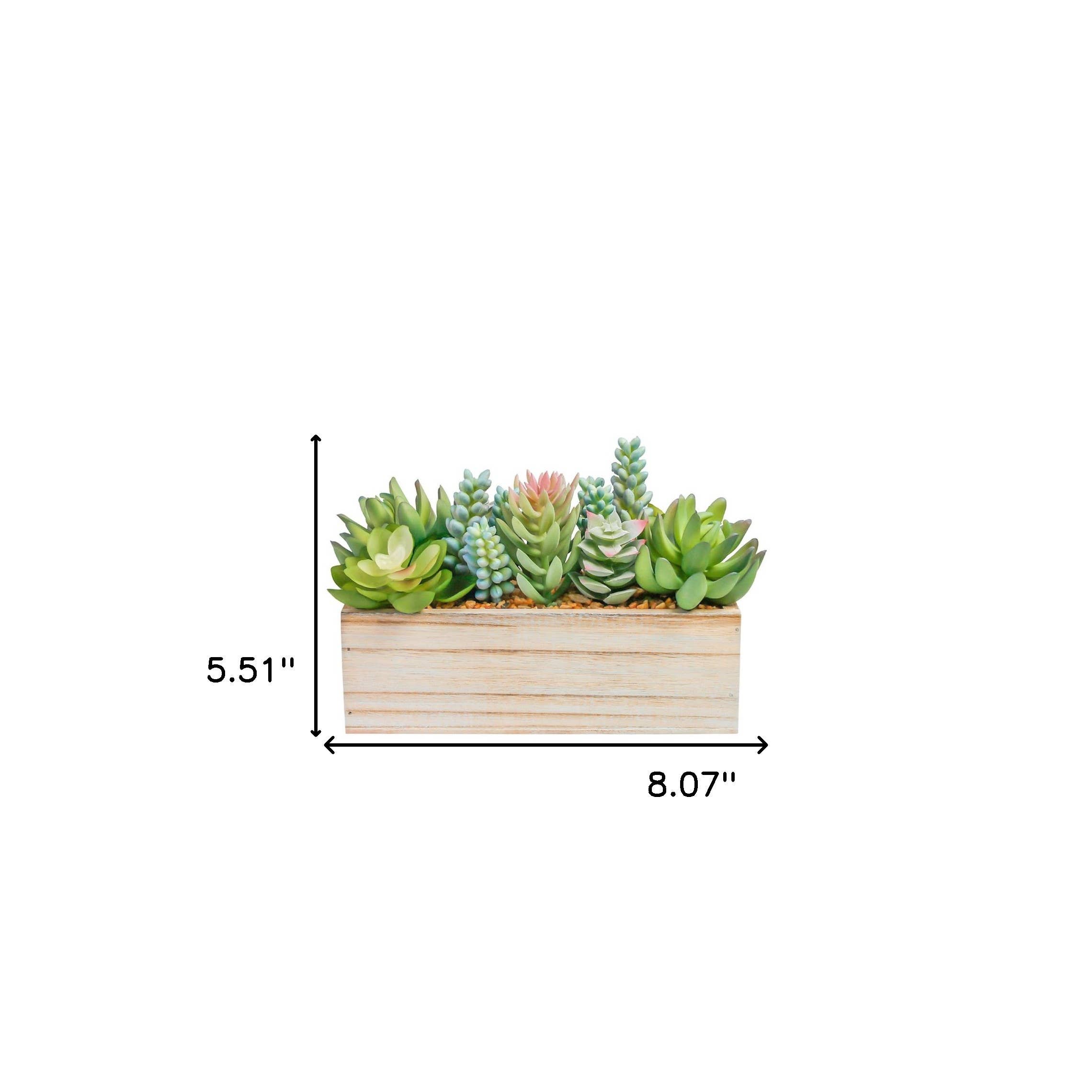 HomeRoots - Wholesale Artificial Plant - 8" Green And Pink Artificial Succulent Plant In Natural Wood Planter2