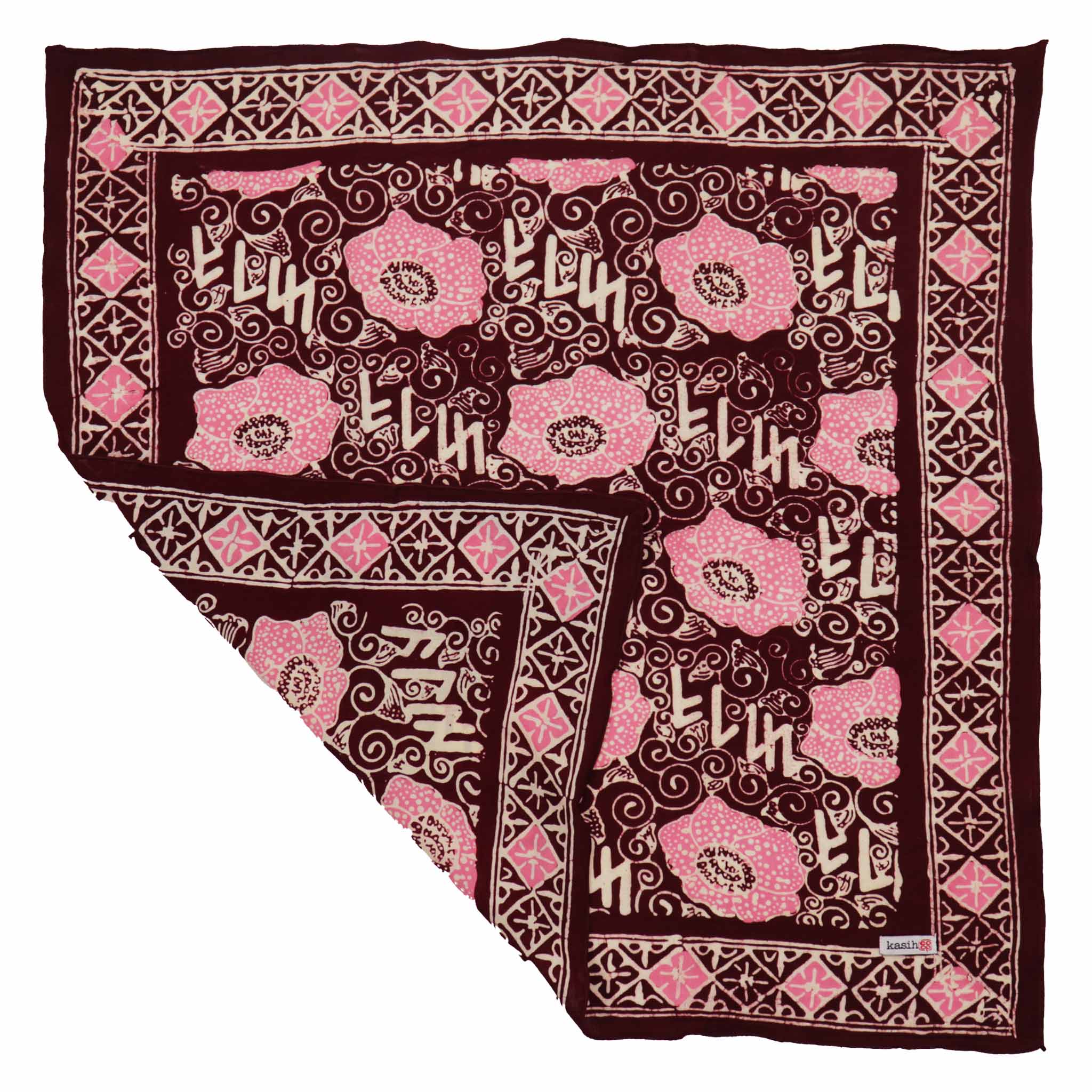 Kasih Co-op - Wholesale Bandana - Dames - Handgeverfde Batik Bandana, Roze Lijkbloem, Reuzenpadma, Rood, Roze2