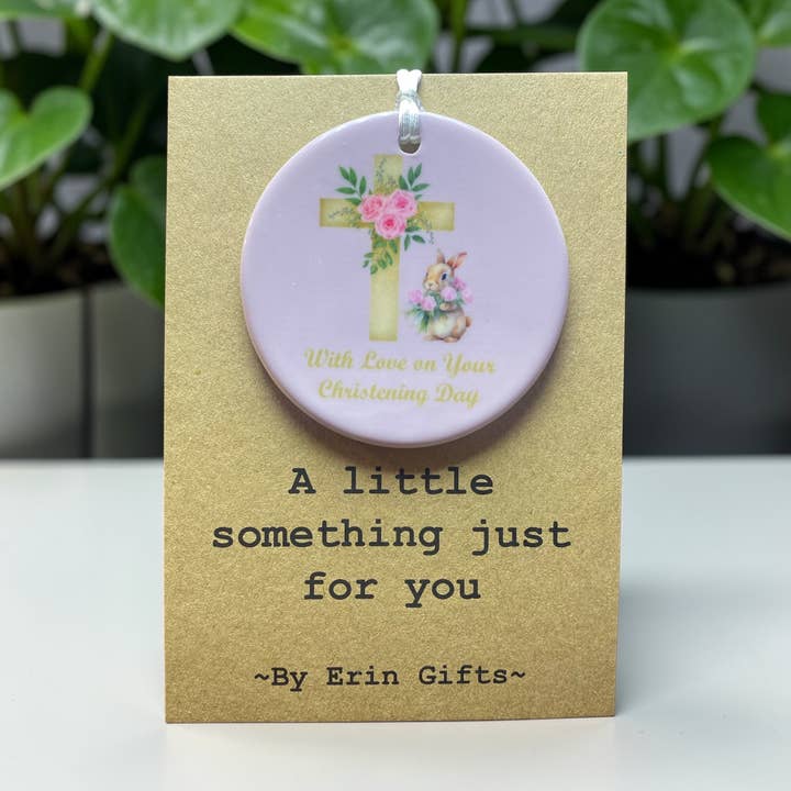 A Little Something - Christening Pink Bunny Ceramic for wholesale by By Erin Cards and Gifts Ltd